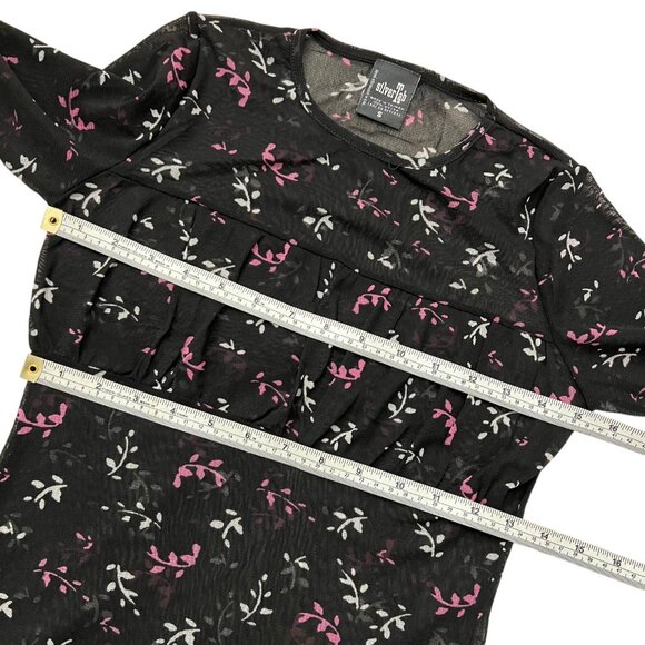 Vintage 90s Levis Silver Tab Womens Sheer Mesh Floral Top Black Y2K Going Out - Picture 8 of 10